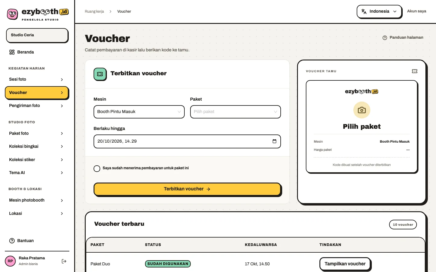 Formulir Terbitkan voucher di Studio